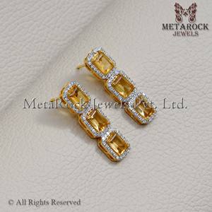 Pendientes de oro de 14k con diamantes incrustados para mujer, joyería con gemas de citrino de nuevo diseño, regalo para el día de la mujer - Product Image 2
