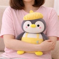 Peluche pingouin super douce anti-stress, jaune, avec capuchon, personnage d'anime Kawaii, lestée, personnalisable ODM, en polyester et coton PP, 2-4