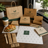 Ensemble d'emballages personnalisés pour café AT PACK avec sacs en papier, boîtes alimentaires, serviettes et papier d'emballage pour cafés