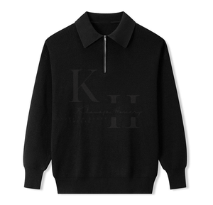 Vente de gros Pull-over en tricot personnalisé à manches longues pour hommes avec logo avant respirant à col rabattu simple pour l'hiver - Product Image 1