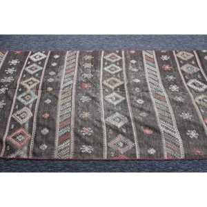 Turkish Accent Rug, 4.3x10.8 ft Vintage Rug, <b>Brown</b> Geometric <b>Wool</b> Rug - Product Image 4