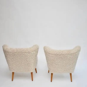Fauteuil lounge de style mid-century haut de gamme suédois, fauteuil de détente artisanal en fourrure de mouton capitonnée - Product Image 5