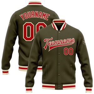 Veste bomber universitaire à boutons pression, en gros directement de l'industrie, décontractée, d'hiver, personnalisée, rouge cramoisi, bleu marine et blanc - Product Image 3