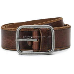 Wholesale Bulk Order Brown Hand Painted Raw Edge Men's Leather Casual <b>Belt</b> with <b>Silver</b> Antique Heavy <b>Buckle</b> in All Custom Sizes - Product Image 5