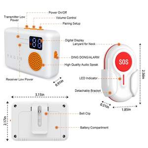 Système d'appel sans fil Daytech pour personnes âgées, alarme personnelle SOS, bouton d'appel étanche IP55, équipement d'alerte par vibration, portée 300m - Product Image 4