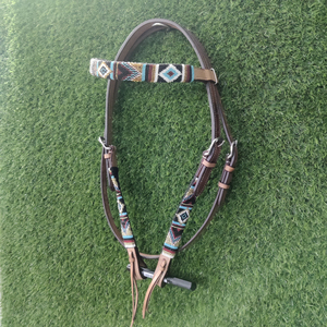 Cabecera de diseño con cuentas de cuero de vaca con hebilla grabada, brida occidental, fabricante personalizado de Horse Exim - Product Image 4