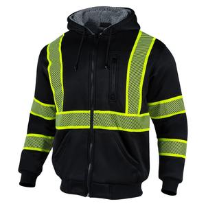 Sweat-shirt de sécurité unisexe noir haute visibilité, pour travaux routiers par temps froid, polaire chaud ignifuge, pour travailleurs, avec détection d'aiguilles - Product Image 2