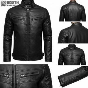 Blouson aviateur unisexe court et lavable personnalisé en cuir PU col montant ample hiver teint uni imperméable coupe-vent - Product Image 5