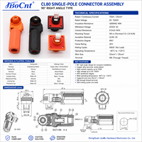 Connecteur à angle droit JBoCnt CL80 150A 250A à un seul conducteur, fiche de câble en nylon plaqué argent 8 mm IP67 pour système de stockage d'énergie