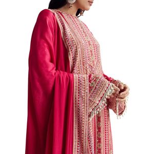 Traje de Kurta Palazzo con estampado rojo carmesí, venta al por mayor, Ropa Étnica para mujer, fábrica de ropa OEM, Proveedor de Ropa a granel, conjunto de moda personalizado - Product Image 2