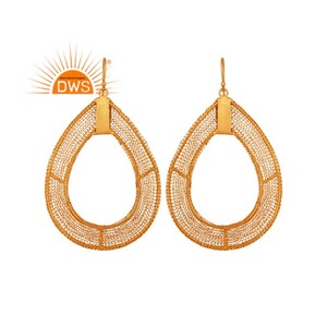 Pendiente chapado en oro y plata 925 en forma de pera, diseñador de filigrana, pendientes de joyería de plata lisa, fabricante, Colección Vintage - Product Image 4