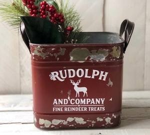Metal Christmas <b>bucket</b> used for decoration in living room <b>filled</b> with ornaments and artificial snowflakes for display - Product Image 6