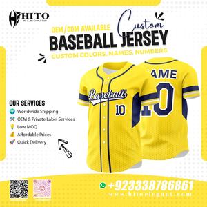 Jersey de béisbol de sublimación de poliéster hecho a medida para hombre, camiseta de softbol sólida, camiseta de béisbol personalizada, Color amarillo y azul - Product Image 2