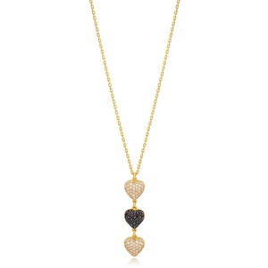 Trendy Multi Layered Necklace Heart Shape Zircon Stone Venta al por mayor 925 Sterling Silver Jewelry - Product Image 1