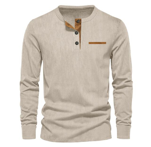 2025 nouveaux hommes tricoté à manches longues haut automne décontracté hommes solide velours côtelé T-Shirt confortable respirant hommes T-shirt haut - Product Image 2