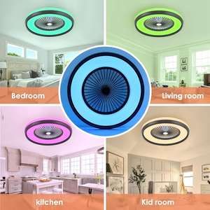 <b>LED</b> <b>Ceiling</b> <b>Fan</b> 5 Blades DC Motor Remote Control Modern Bathroom Fancy 23 Inches RGB Lighting Party Flush Mounted with <b>LED</b> <b>Light</b> - Product Image 2