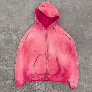 Sweat à capuche streetwear d'hiver de haute qualité, polaire, ample, zippé, vintage, double couche, uni, teint, imperméable, respirant, délavé, pour homme - Product Image 1