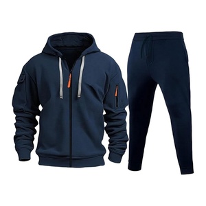 Breathable Cotton Sporty Tracksuit Set Full <b>Zip</b> <b>Hooded</b> Joggers Sweatpants Pockets Jogging Warm Unisex Winter Fleece Lined - Product Image 2