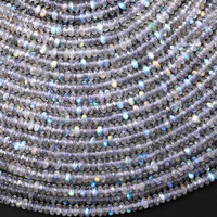 Perles Rondelles Fines Facettées en Labradorite Naturelle AA de 4 mm, Fil de 15,5 pouces, Pierre Premium Certifiée par un tiers du Rajasthan, pour la fabrication de stylos