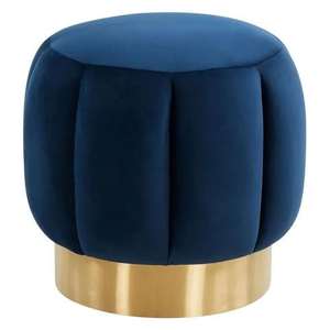 Puf Redondo Moderno de Terciopelo con Mechones, Azul, Multifuncional, para Sala de Estar, Dormitorio, Decoración de Bodas, Otomana - Product Image 3