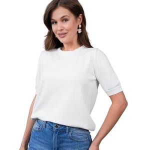 T-shirt à col rond pour femmes à manches courtes en tricot T-shirt confortable et élégant respirant à boutons Service OEM de haute qualité - Product Image 1