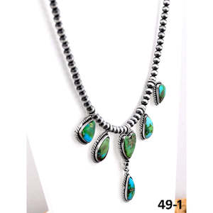 Collier vintage sud-ouest en argent sterling perlé fait main avec turquoise, perles et diamants en forme de cœur, religieux, pour cadeau de mariage - Product Image 3