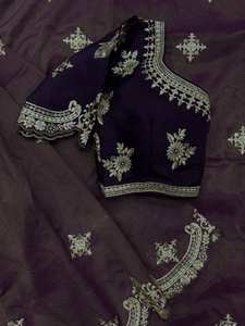 Saree tradicional artesanal de diseñador en marrón con hilo de trabajo longitud Midi para fiestas de Diwali bodas indias al por mayor listo - Product Image 6