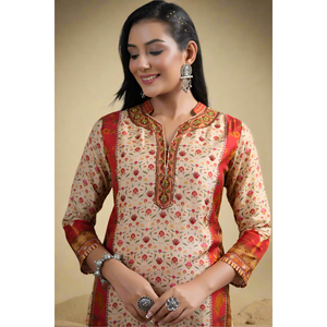 Conjunto de Kurta Informal Floral Beige Nayab Eshaal con Pantalón - Product Image 2