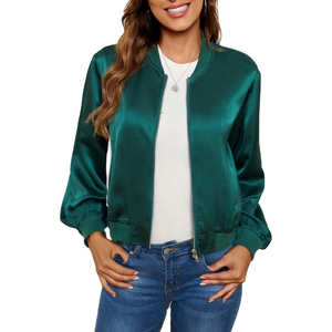 Direct Manufacturer High <b>Quality</b> Women's Satin Varsity Jackets Chenille Embroidery Patches Nylon Breathable-Finished <b>Product</b> - Product Image 1