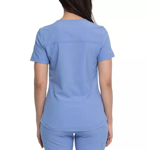 เสื้อสครับคอวีสีน้ำเงินกรมท่าแบบยูนิเซ็กซ์ มีกระเป๋า เสื้อสครับสำหรับโรงพยาบาล ผ้าคอตตอนผสมสแปนเด็กซ์ ถักทอแบบตรวจจับรอยต่อได้ ไร้ตะเข็บ - Product Image 6