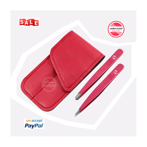 Eyebrow Tweezers 2 Pieces Stainless Steel Tweezers Set with Leather Case Hair <b>Removal</b> Trimming <b>Tools</b> - Product Image 4