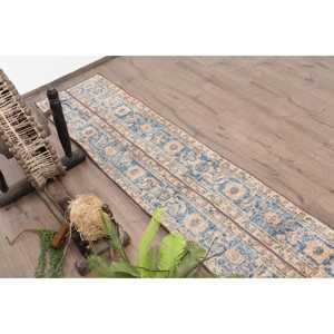 Alfombra Turca Vintage, Alfombra de Pasillo de 1.6x9.7 pies (48x297 cm), Alfombra de Lana con Diseño Floral Azul - Product Image 5