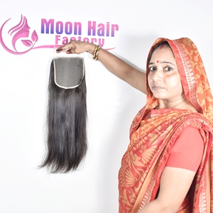 Produit original, cheveux humains indiens, fermeture droite, vente en gros en provenance d'usine, texture naturelle, lisse et brillante, solide, en vente - Product Image 3