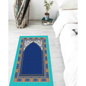 พรมละหมาดสีน้ำเงิน: พรมกันลื่นสำหรับการละหมาด พรมของขวัญทางจิตวิญญาณ พรมพิมพ์ลาย พรมบางแบบไม่ทอ - Product Image 4