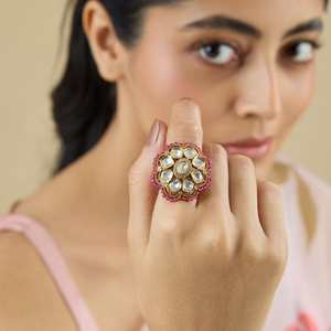 Kundan Fashionable Gold Plated <b>Adjustable</b> <b>Ring</b> Princess Cut Inlay Free Size Copper Jewelry for Party 182155 - Product Image 1