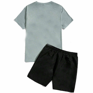 Conjunto de camisa y pantalones cortos con cuello redondo de manga corta para hombre, camisetas transpirables con estampado personalizado de dos piezas a la moda - Product Image 5