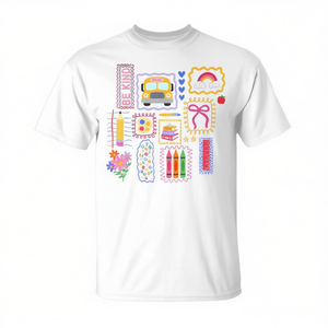 T-Shirt Colorata con Disegni per Insegnanti, Abbigliamento Promozionale a Tema Scolastico per il Ritorno a Scuola - Product Image 2