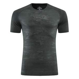 T-shirts de sport de forme physique à manches courtes avec impression numérique tricotée solide pour hommes, à séchage rapide et anti-boulochage - Product Image 4