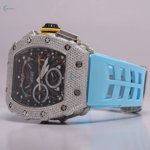 Luxury Lab Grown Diamond Watch For <b>Men</b> Rubber Strap Skeleton Dial Wrist Watch Iced Out Hip Hop Watch - Product Image 6