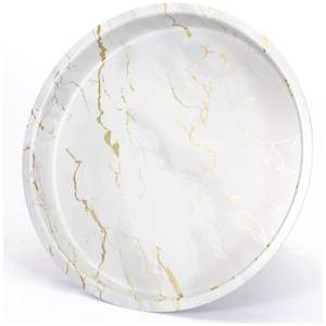 Plateau de décoration moderne en marbre blanc 370 mm rond en métal, plat de service élégant pour la nourriture et les repas par Kontensan modèle EF16351 - Product Image 3