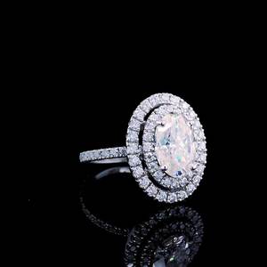 3ct Oval Cut VVS1 Moissanite Diamond Wedding Ring Cadeau pour les femmes à double halo Platinum/Gold Plated Sterling Silver Fine Jewelry - Product Image 2