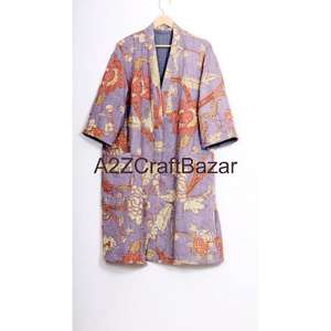 Chaqueta Kimono Kantha de Algodón 100% con Estampado Floral Digital, Cuello en V y Cierre con Cordón para Mujer - Transpirable, Suave y Lavable a Máquina - Product Image 2