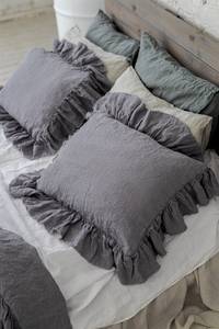 Fundas de almohada de lino con volantes dobles Shabby Chic Farmhouse Style Hospital & Home Use Tamaño y color personalizables - Product Image 6