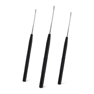 Crochet à poignée en métal noir en acier inoxydable, aiguille à boucle filetée, aiguille à crochet pour micro extension de cheveux, vente en gros - Product Image 1