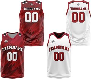 Uniforme de basket-ball sans manches de haute qualité 100% polyester, blanc, rouge, bordeaux, texture personnalisée, nom et logo, séchage rapide, sport - Product Image 1