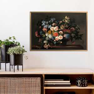 Tableau imprimé sur toile : Décoration murale moderne en verre à motifs floraux, Impression florale élégante, TOILE ENCARTÉCHÉE DANS UN CADRE DORÉ - Product Image 1