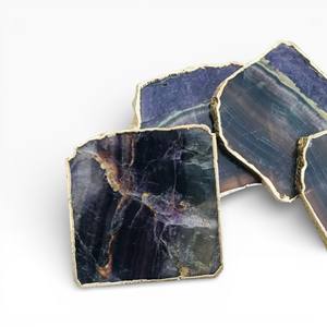 Modern Dark Natural Agate Stone <b>Coasters</b> with <b>Gold</b> Edges for Sophisticated Table Decoration - Product Image 1