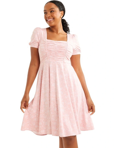 Elegante Vestido Mini Casual para Mujer, Cuello Cuadrado, Mangas Cortas Abullonadas, Tela Jersey Transpirable, Silueta en A, Estampado Floral Primaveral - Product Image 1