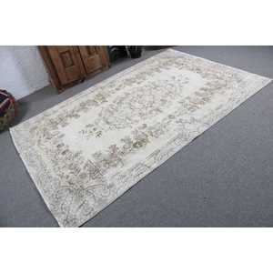Alfombra Vintage de 5.2x8.2 pies, Alfombra Turca Grande, Alfombra de Lana con Diseño Floral Blanco y Marrón - Product Image 2