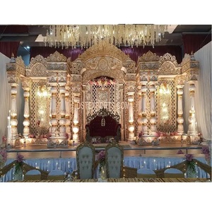 Gran boda hindú oro blanco FRP Mandap tradicional tema abierto boda india Mandap perfecto Mandapam para boda de destino - Product Image 1